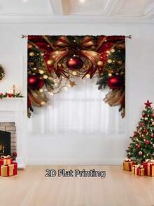 1 Panel Christmas Digital Print Sheer Curtain, Modern Polyester Door Curtain, Machine Washable, Easy To Hang, Suitable For Living Room, Bedroom, Office, Kitchen, Cafe, Christmas Holiday Home Decor, Enhancing Holiday Atmosphere! - Golden Red - View 11