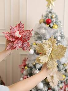 1 pièce Fleur de Noël avec flocons de neige 24 cm. Décorée avec des flocons de neige, décoration de sapin de Noël, fleur de fête durable pour l'extérieur/intérieur, convient pour la maison, le jardin, la terrasse, fleurs de Noël, décoration de jardin, affichage de fleurs vives, design de pétales complexe, le meilleur pour Noël