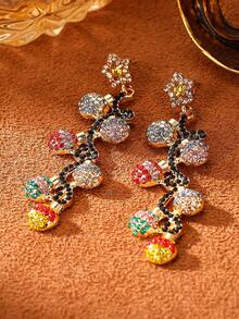 1 Pair Christmas Earrings For Women Rhinestone Chritsmas Tree,Fashion Christmas Light Bulb Dangle Earring For Holiday Festival Costume Jewelry