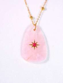 1pc Oval Cut Natural Stone & Stainless Steel Minimalist Luxury Necklace For Women, European & American Chic Style - Style 1 - View 3