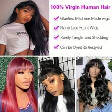 Straight Wig With Bangs Human Hair No Lace Front Put On And Go Glueless Wigs For Women Ready To Wear 180% Density Machine Made Long Straight Wig With Bangs Natural Color No Glue Needed Beginner Friendly - Natural Black - 查看 3