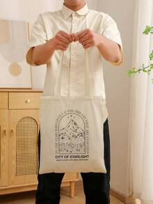 1 Pc City Of Starlight Pattern Tote Bag Shoulder Bag For Travel Daily Commute Women's Shopping Bag, Best Gift For Her,  Folding Shoulder Bag Summer Beach Holiday Bag, Travel Gift For Man Woman