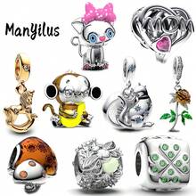 Manyilus 1 Stück 925 Sterling Silber Charm Schmuck - Funkelndes goldenes Pferd Anhänger, süßer Affe-Banane Perle, rosa emaillierte Katzen Perle, MOM Herz Diamant Perle, braune Pilz Perle, leuchtende Glühwürmchen-Pflanze Perle, Kleeblatt Würfel Smaragd Perle, Retro Rosenblatt Anhänger, Mond Katze Charms | Passend für Armbänder, Armreifen, Halsketten | Unisex perfektes Geschenk für Familie & Freunde - Geburtstage, Muttertag, Valentinstag, Abschluss, Freundschaftstag.