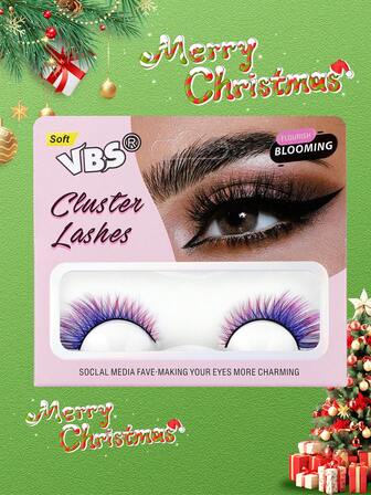 1/2 对自然渐变色假睫毛，长度 0.3-1.4 厘米，可延长睫毛，放大眼部效果，睫毛浓密，适合圣诞节、个性化舞台妆、新年派对眼妆