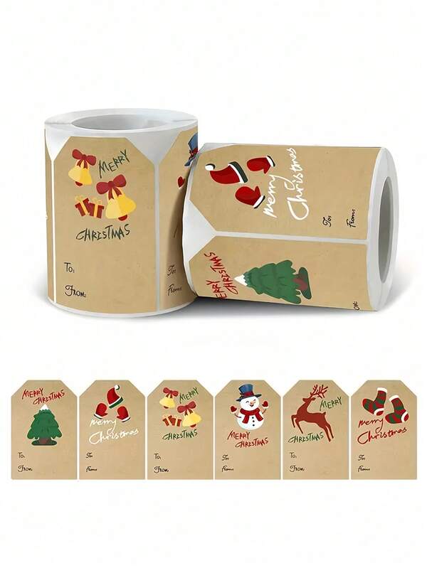250pcs/1roll Christmas Gift Label Stickers, Writable Self-Adhesive Multi-Purpose Holiday Decoration Labels For Holiday Gift Packaging, Daily General Self-Adhesive Labels, Multi-Style,Christmas Decorations,Christmas ,Christmas Crafts