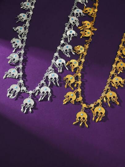 A Style Retro Geometric Pendant Bridal Shoulder Chain Jewelry, With Bright Gold As The Main Tone, The Use Of Exotic Geometric Design, Exquisite Metal Chain And Round, Square And Other Geometric Elements Skillfully Matched To Create A Strong Retro Atmosphere And Unique Visual Sense.