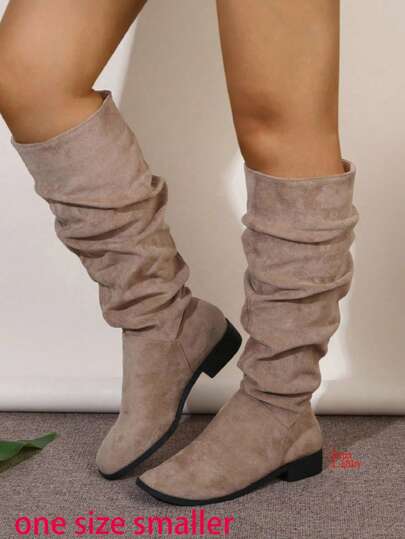1 Size Smaller - Women's Over-The-Knee Boots, Party & Street Riding Boots, Women's Thick Heel Autumn/Winter Black Western Boots, Tall Thin Vintage Slim Fold-Over Boots