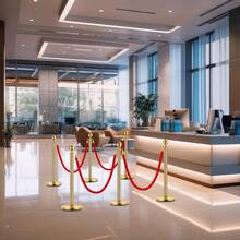 Techigher Velvet Ropes And Stanchion Post, Stanchions Posts With Velvet Rope, Stainless Steel Crowd Control Barriers Set For Crowd Control Barriers, Safety, And Protection - 6 Posts - View 6