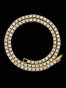 1pc Exquisite High-End Hip Hop Durable Sparkling Full Rhinestone Tennis Chain Necklace, Suitable For Men And Women, Ideal For Holidays, Parties, Daily Wear, Wonderful Gift For Halloween, Christmas, Thanksgiving, Birthday