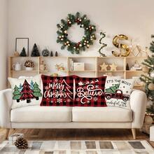 1/4pcs, Buffalo Plaid Christmas Throw Pillow Covers, 45*45cm Christmas Tree And Truck Decor Cushion Covers, Farmhouse Winter Holiday Believe Prints Decor Pillowcases, For Porch Patio Couch Sofa Living Room Outdoor, Home Decor, Without Pillow Inserts Christmas Decorations Christmas Decoration Christmas Decorations Home Room Decor