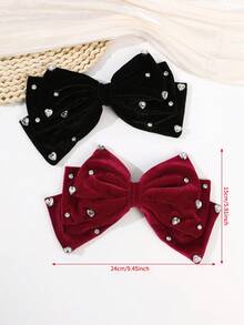 1pc French Rhinestone Bow Heart Shaped Spring Hair Clip, Elegant Solid Color Spring Clamp Hair Accessory, Claw Clips, Hair Slide, Hair Barrettes