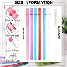 12 Pieces Reusable Plastic Straws, Replacement Glitter Drink Straws For Halloween Party, For 24oz - 40oz Wooden Barrel/Cup Long Straws, With Cleaning Brush Random Colors