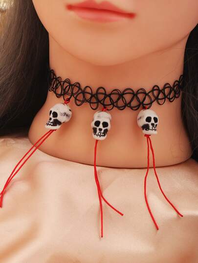 1 Stück Schädel Halloween Elastik Halskette, geeignet für Party, Feiertag, Geschenk, Gothic Stil, verstellbar