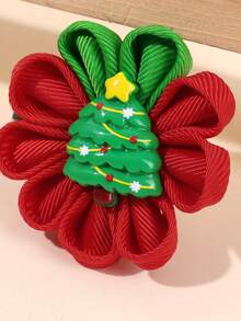 2pcs Girls Christmas Flower Hair Clips, Cartoon Christmas Tree & Bell & Santa Claus Accessory Decor Flower Clips, Classic Christmas Color Satin Ribbon Flower Hair Clips, Cute Festive Hair Accessories For Toddlers/Kids, Perfect For Christmas Parties, Holiday Gatherings, Winter Outfits & Family Photos, Adorable Xmas-Style Flower Hair Ornaments