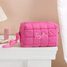 定制刺绣纯色绗缝化妆包，蓬松网格化妆袋，轻便洗漱包，便携时尚旅行收纳包，日常洗漱包，时尚女孩礼物，个性化定制礼品，圣诞礼物 - 彩色 - 查看 12