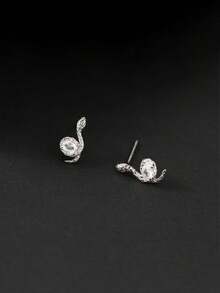 GAGAFEEL A Pair Of Sterling 925 Silver Fashionable Cool Mini Animal Snake Zirconia Ear Studs Earrings For Women Daily Wearing Friendship Birthday Party Jewelry Gift