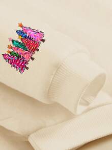 Sweat-shirt en polaire imprimé sapin de Noël, haut doux, idéal pour l'automne/hiver, les fêtes de Noël, le style streetwear, haut à la mode pour enfants automne/hiver