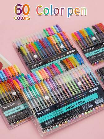 1pc High-Quality Colorful Glitter Highlighter Pen, 60/48/36/24/18/12 Colors Available, Student Planner Marker, Fluorescent Pen For Highlighting, Drawing & Coloring