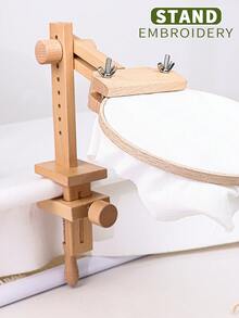 1 قطعة إطار تطريز خشبي بلوط عالي الجودة لون بيج، إطار تطريز دوار متعدد الوظائف مع تصميم مشبك واسع، سهل التركيب والاستخدام، مناسب للمطرزين المبتدئين والبالغين، يأتي مع 1 إطار تطريز