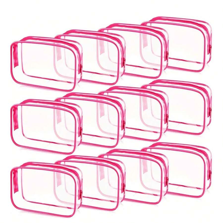 12/6 حقيبة شاطئ صيفية مجموعة أكياس مستحضرات التجميل الشفافة من البي في سي مع سحاب ومقبض، حقيبة سفر محمولة، حقيبة منظمة للرحلات والعطلات، ضروريات السفر، اكسسوارات السفر، حقيبة مستحضرات تجميل مقاومة للماء للسفر للحمام، سعة كبيرة للرجال والنساء