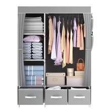 Lislark Portable Closet Storage Organizer Clothes Wardrobe Shoe Clothing Rack Shelf Dustproof Non-Woven Fabric - Light Grey - View 4