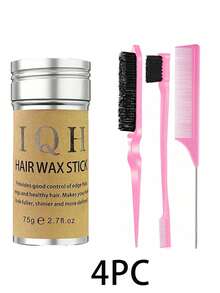 Set da 4 pezzi di pettini e cera per capelli, 1 pezzo di barretta di cera per capelli non unta per styling, pomata forte che rende i capelli ordinati e puliti, 1 pezzo di pennello per bordi per mantenere i bordi dei capelli lisci, 1 pezzo di pettine per acconciare i capelli lisci, controllo dei baby hair e domare le doppie punte