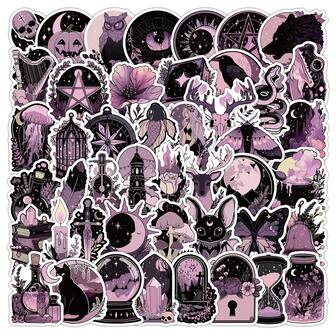 50pcs Dark Gothic Purple Love Doodle Cool Aesthetics Cute Funny Cartoon Deacls Graffiti Vinyl Waterproof Stickers Pack For Adults Suitcase Water Bottle DIY Phone Laptop Skateboard Luggage, Perfect For Winter, New Year