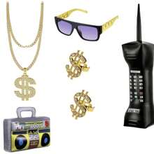 Hip Hop Street Fashion Accessories Set - Gold Baseball Cap, Dollar Necklace, Punk Sunglasses And Ring, Complete Hip Hop Stylish Combo, Carnival Party Hip Hop Cool Punk Alloy Dollar Chain Necklace, Glasses And Ring Set, Essential For Halloween - Multicolor - View 14