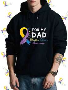 Bladder Cancer Awareness Dad Hoodie, Bladder Cancer Ribbon Hooded, Cancer Warrior Hoodies, Blue Yellow Purple Hooded, Family Cancer Support.,Fall Hoodies,Men's Fall Clothes,Street Wear,Halloween,Mens Hoodies,Y2k Clothes,Jesus Hoodie,Thanksgiving Day,Nightmare Before Christmas,Christmas - 黑色 - 查看 1