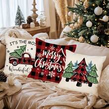 1/4pcs, Buffalo Plaid Christmas Throw Pillow Covers, 45*45cm Christmas Tree And Truck Decor Cushion Covers, Farmhouse Winter Holiday Believe Prints Decor Pillowcases, For Porch Patio Couch Sofa Living Room Outdoor, Home Decor, Without Pillow Inserts Christmas Decorations Christmas Decoration Christmas Decorations Home Room Decor