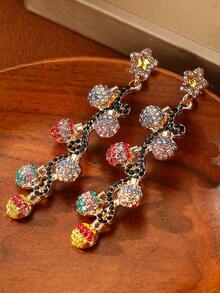 1 Pair Christmas Earrings For Women Rhinestone Chritsmas Tree,Fashion Christmas Light Bulb Dangle Earring For Holiday Festival Costume Jewelry