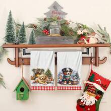 2/4/48 piezas Toallas de cocina navideñas vintage - Toallas de plato y mano ultra suaves y absorbentes de poliéster con diseño de perro lindo y cuadros rojos y blancos a cuadros búfalo - Perfectas para decoración navideña y regalos de Año Nuevo
