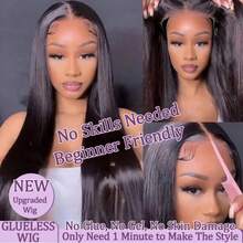 Put And Go Glueless 5*5 Lace Closure Wig And 13X4 13*6 Lace Front Straight Wig For Women Pre Plucked Remy Glueless Brazilian HD Transparent Lace Frontal Wig 200% Density Long Length Human Blended Hair Lace Wigs Natural Black Color - Natural & Black - View 4