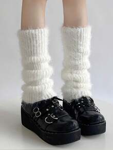 1双蓬松羽毛针织腿套，厚实宽松款，Y2K风格可爱腿套，可作手套使用，秋冬季保暖舒适 - 彩色 - 查看 5