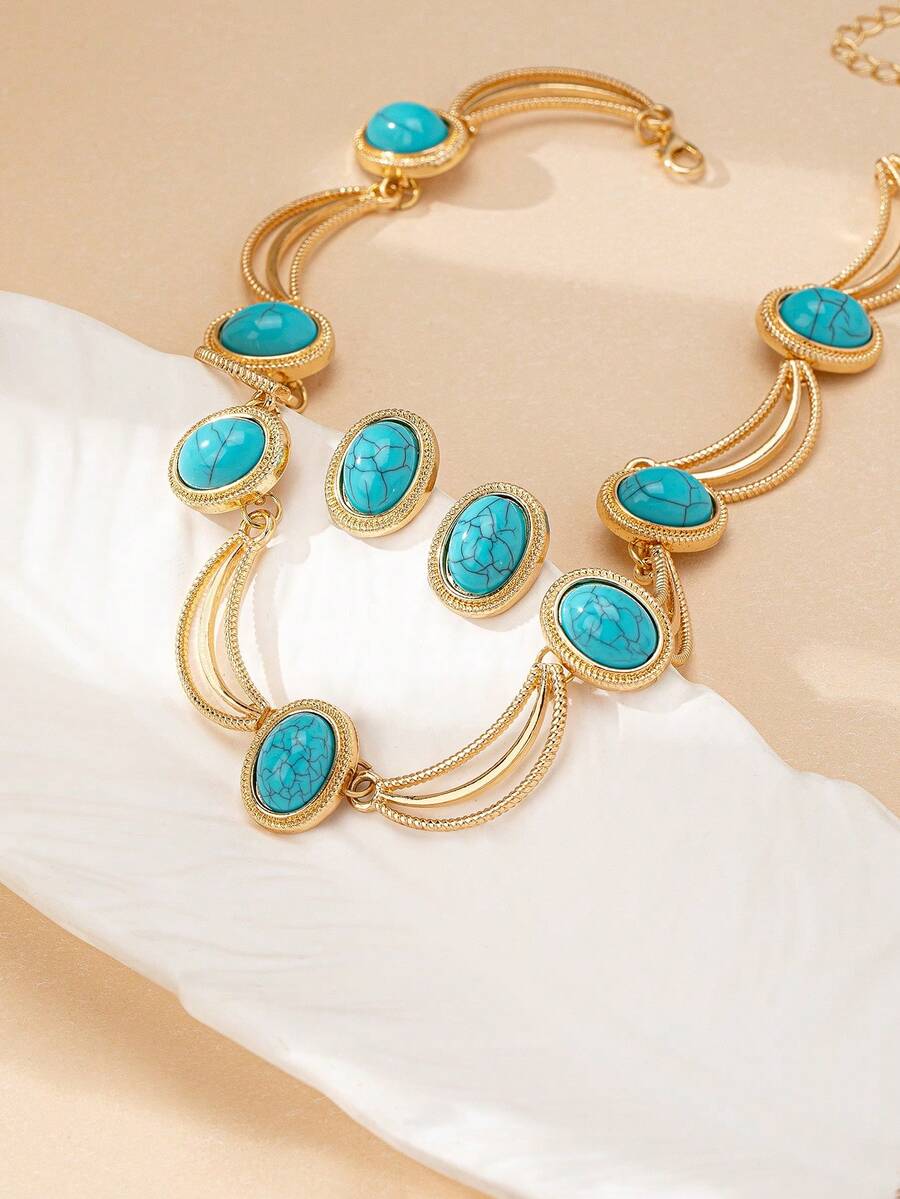 Set de collar y aretes con incrustaciones de perlas en forma de E, minimalista, vintage y elegante, adecuado para regalos, fiestas y uso diario