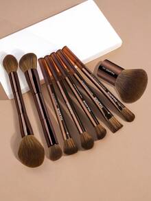 MAANGE 1/8件套专业化妆刷套装，便携式可重复使用化妆刷，包括散粉刷、腮红刷、遮瑕刷、修容刷、鼻刷、细节刷、粉底刷，适用于液体化妆品，适合日常面部彩妆，赠品 - 咖啡棕 - 查看 3