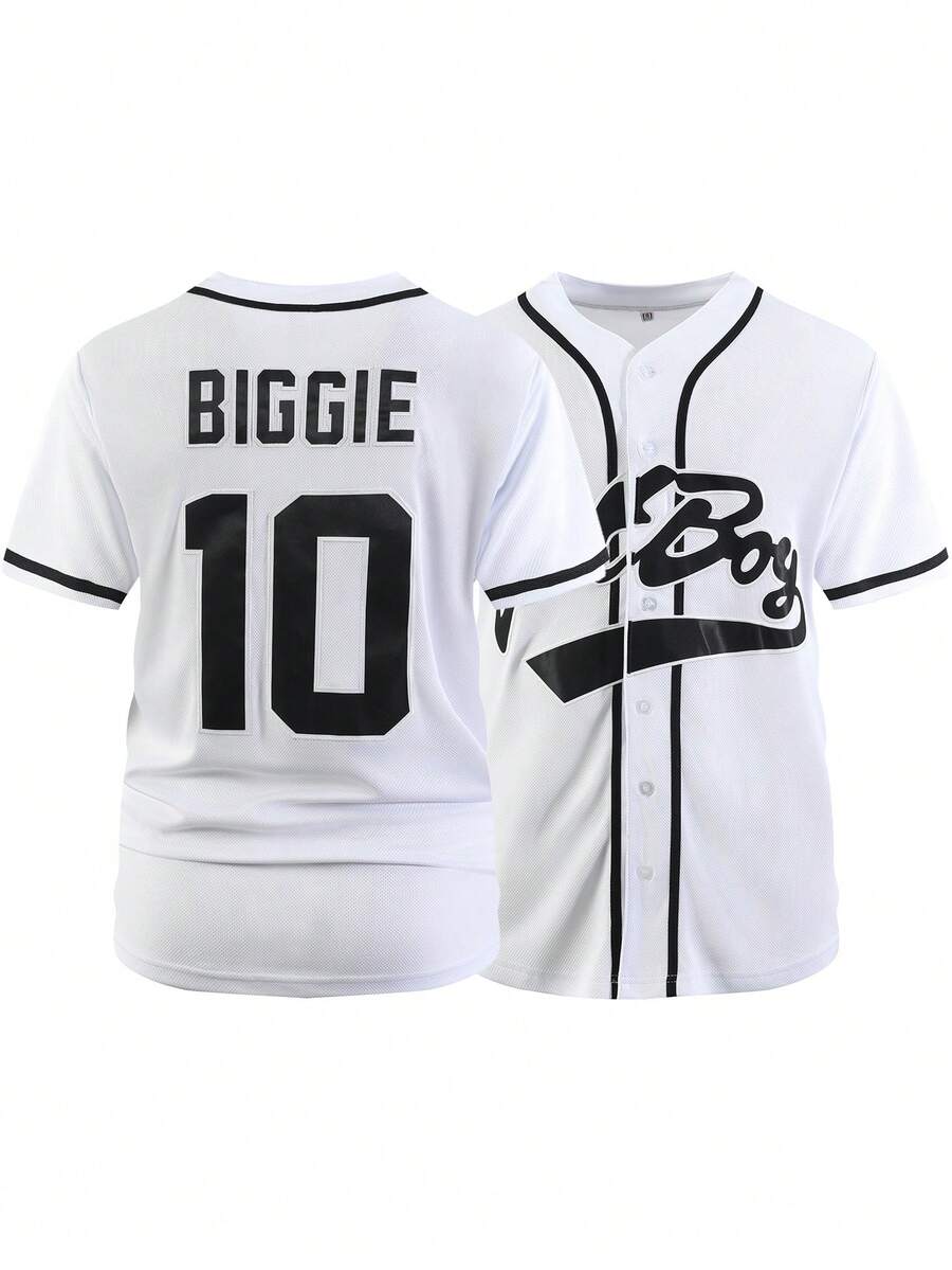 Camiseta de béisbol blanca casual de manga corta con botones y cuello en V para hombre, con bordado y costuras, para fiestas y deportes
