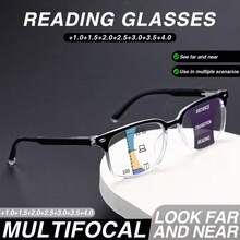 2pcs/3pcs Classic Multi-Focus Reading Glasses, Bifocal Progressive Lens, Non-Slip Nose Pads, Ultra-Light Frame With Spring Hinges For Comfortable Wear, Fashionable Black & Purple Color - 黑+黑白+紫 - 查看 6