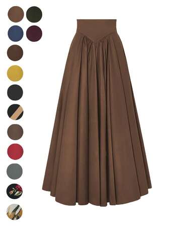 2025年秋季初秋新款优雅女士半身裙适合约会、学生装、日常出行、基础百搭、休闲、沙滩等场景，优雅休闲的女士半身裙，纯色，塑腰打褶设计，梭织面料，多种颜色可选，适合外出穿着，也可作为家居服。