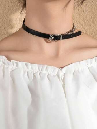 1pc Fashionable Versatile Punk PU Chain Necklace