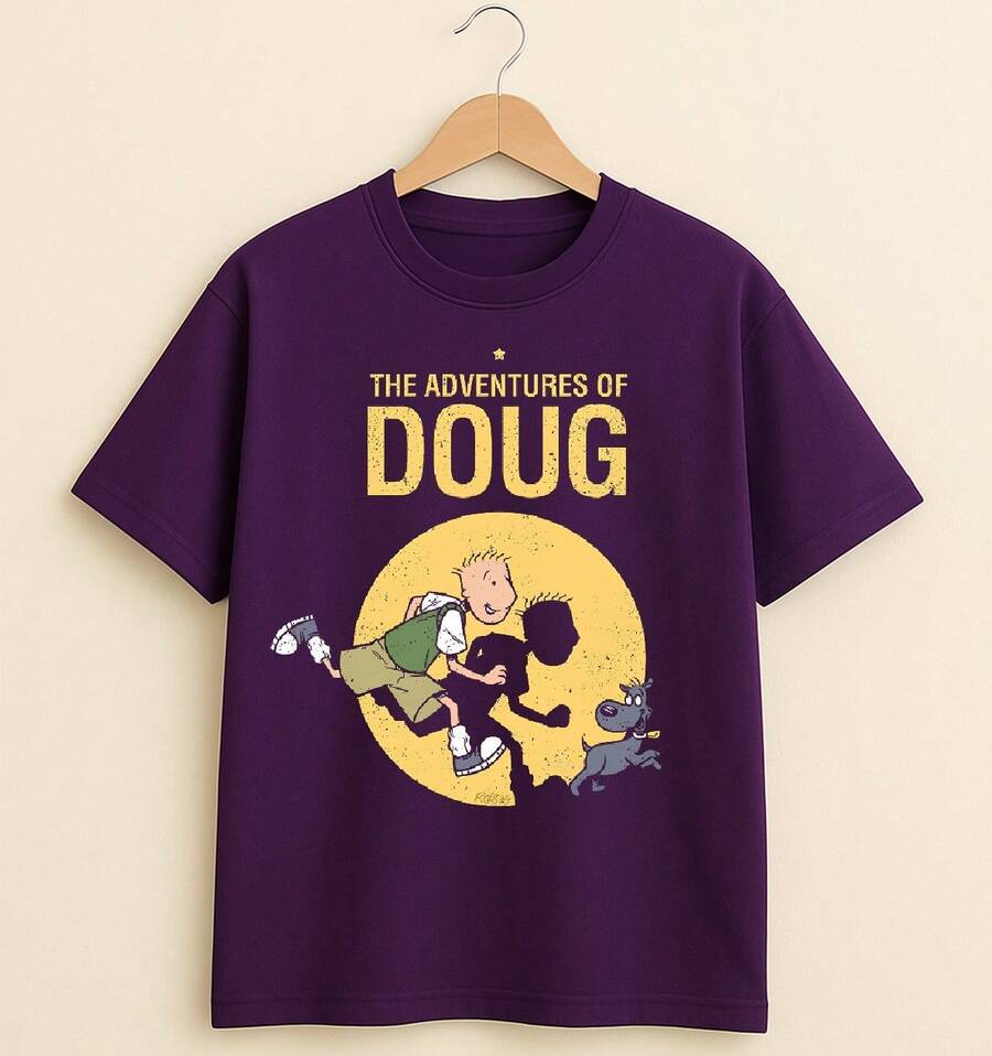 The Adventures Of Doug Classic T-Shirt Cartoon Movie Series Blouse Unisex Shirt 100% Cotton New Release Shipping Various Colors!! PLUS SIZE - 紫色 - 查看 1