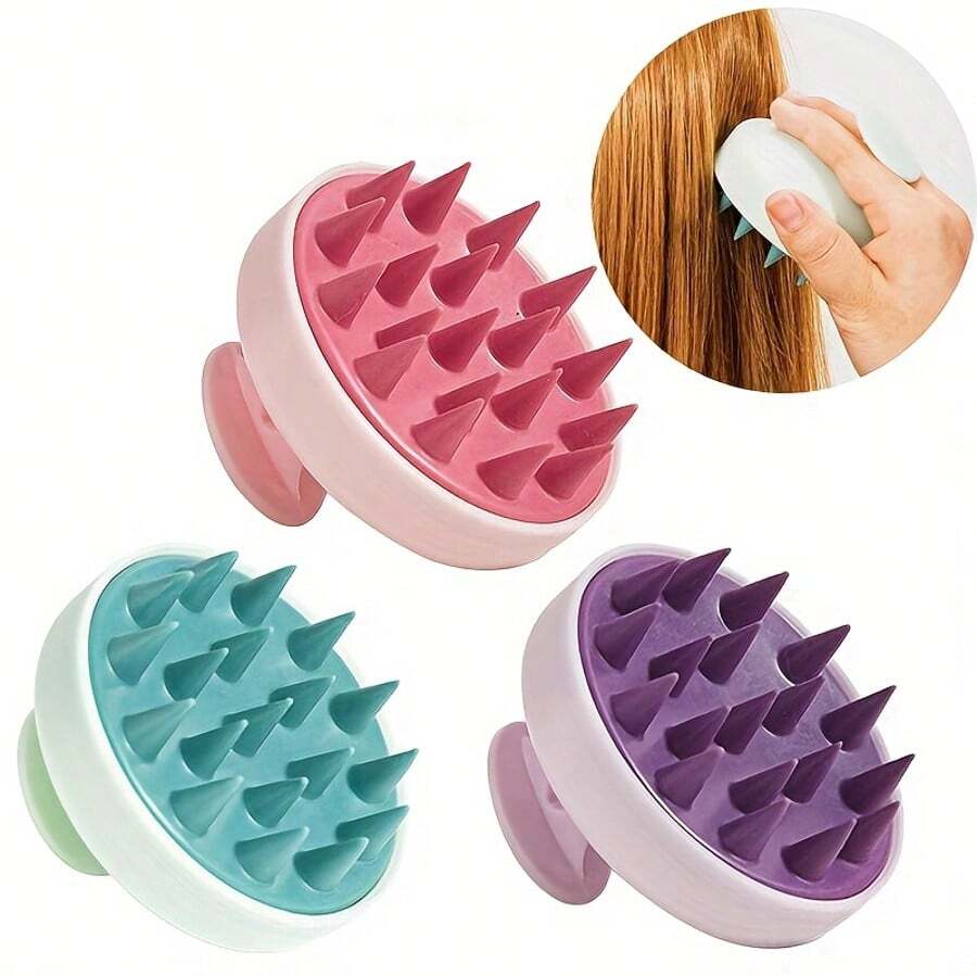 Brosse de massage du cuir chevelu en silicone 4 couleurs avec poignée douce, soin doux du cuir chevelu pour prévenir la casse des cheveux
