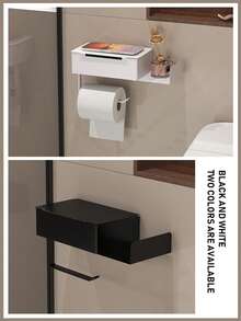 1 件带架子的金属卫生纸架，免钻孔卷纸架，家用湿巾盒卫生纸架，手机架，现代浴室配件 - 彩色 - 查看 6