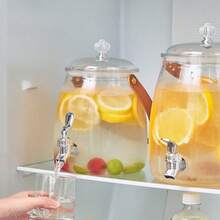 1个家用冷水壶，无支架，水龙头式果汁饮料分配器，柠檬水水果茶桶，冷水壶，防漏手柄水桶 - 彩色 - 查看 2