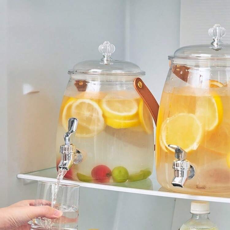 1个家用冷水壶，无支架，水龙头式果汁饮料分配器，柠檬水水果茶桶，冷水壶，防漏手柄水桶 - 彩色 - 查看 2