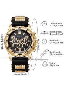 1pc Men's Silicone Watch, Classic Fashion Three-Eye Digital Scale Dial, Stylish Sporty Quartz Wristwatch (1pc/Set), Watch Box Not Included - Black - View 3