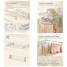 Secadora de Ropa, Tendedero de Pared, Tendedero Acorden, 9 Varillas Escalonadas, Extensible y Plegable, Acero, Negro Tinta MLLR802B01 - Blanco Nube + 61.3W cm - Ver 1