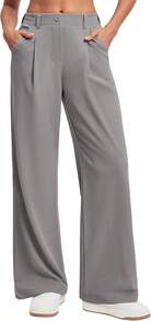 Wide Leg Stretchy Women's Work Dress Pants, Pull-On Business Casual Slacks For Fall 2025, Sizes 26"/28" - 黑色-26吋小號 - 查看 4