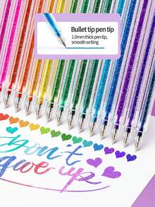 Colorful Glitter Gel Pens, Glow-In-The-Dark Glitter, Silver Pearl, Color-Changing Effect, Suitable For Handmade Notebooks; Specialized Pearl Glitter Highlighter Pens, Bright Metallic Outline, Glitter Fluorescent Marker - Glitter Gel Pen - View 6