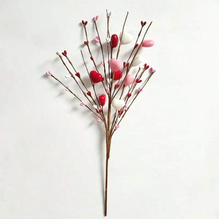 1 件心形柔性人造浆果茎，适用于婚礼、情人节、圣诞节花瓶装饰、假植物 - 彩色 - 查看 1